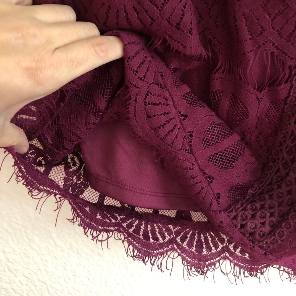 Trixxie Burgundy Mini Dress with Lining & Lace Overlay, Size L (10/12) - Picture 4 of 7
